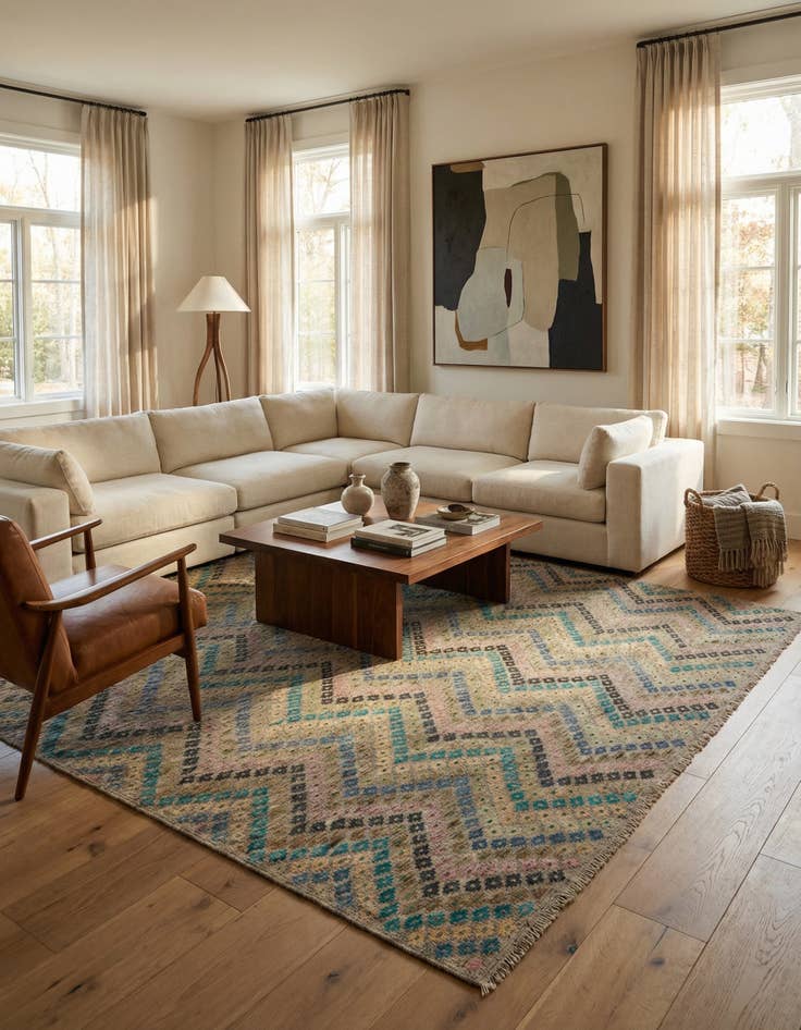 Detail image of 9' x 9' 5  Hand Woven Kilim Modern Wool Square Rug