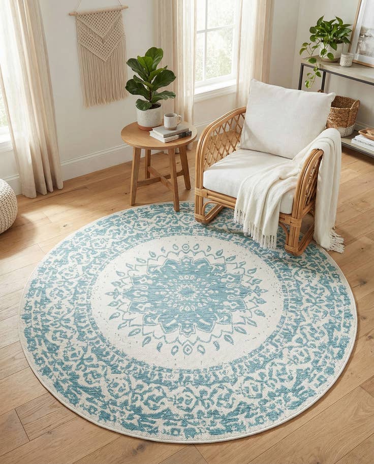 Detail image of 6' x 6' Easy-Clean Traditional Indoor / Outdoor Round Rug