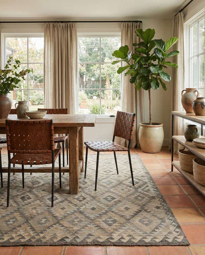 6' 8 x 10' 3 Hand Woven Kilim Maymana Wool Rug