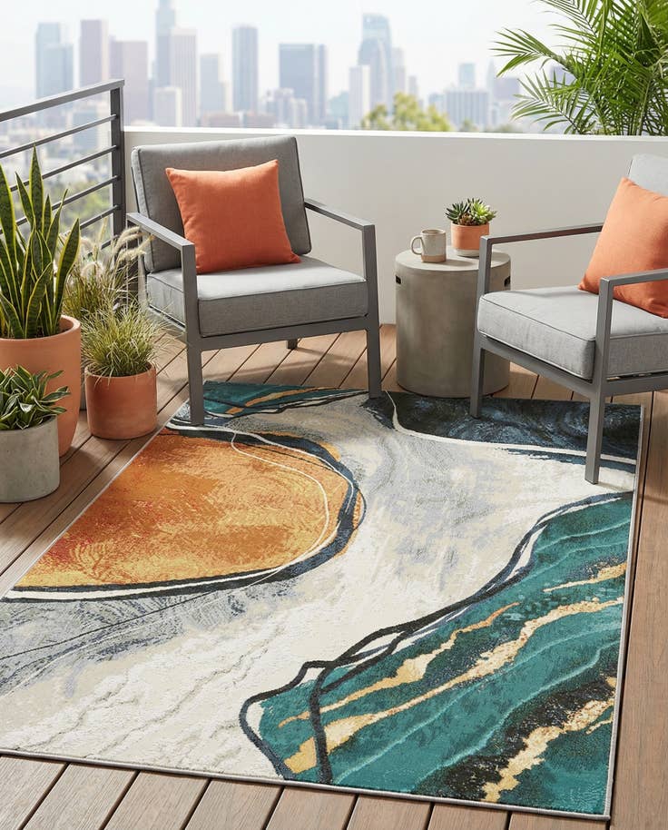 Detail image of 4' 1 x 6' 1 Easy-Clean Modern Indoor / Outdoor Rug