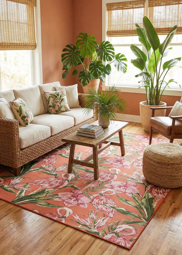 9' x 12' Easy-Clean Botanical Indoor / Outdoor Rug