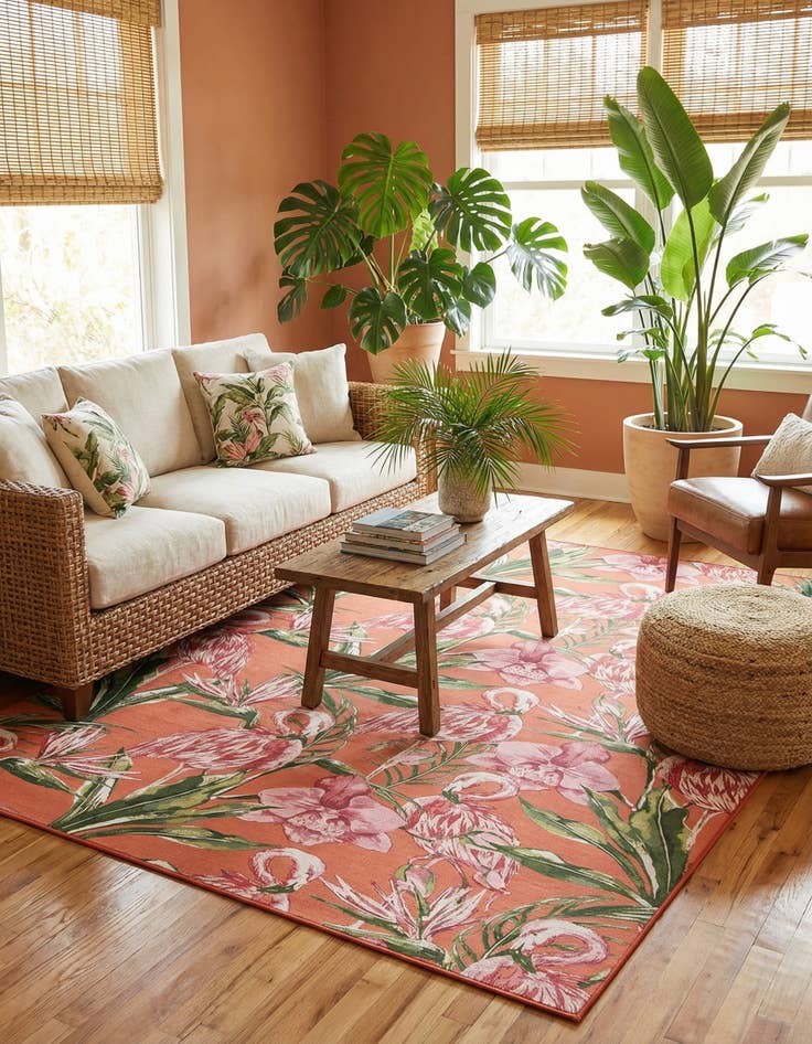 Detail image of 9' x 12' Easy-Clean Botanical Indoor / Outdoor Rug