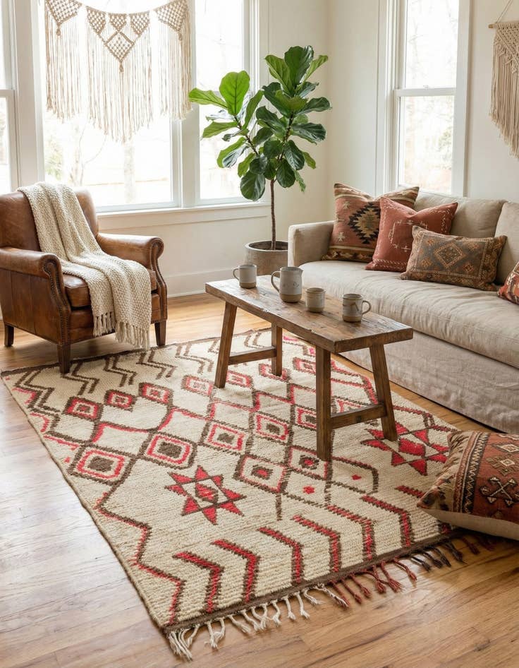 Detail image of 4' 5 x 6'  Hand Knotted Moroccan Wool Rug