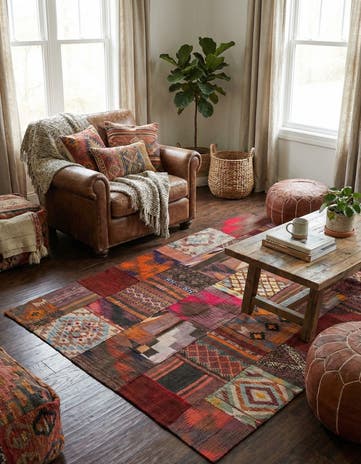 4' x 5' 10 Hand Woven Kilim Patchwork Wool Rug