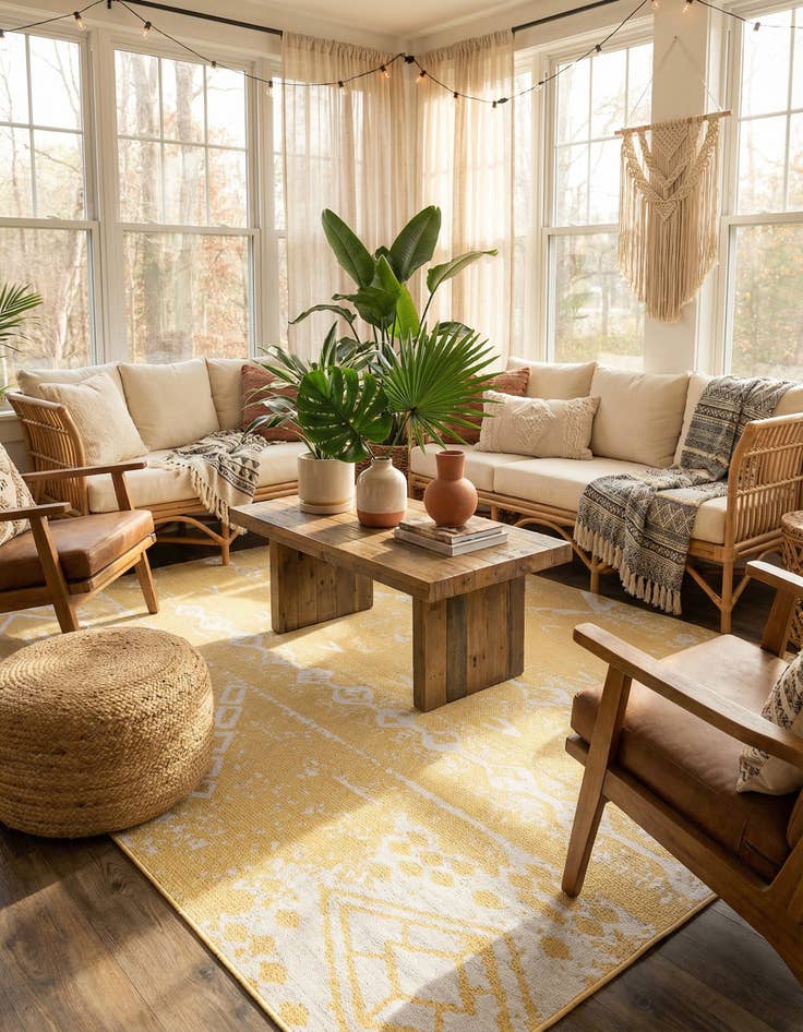 Detail image of  7' 10 x 10'  Washable Bohemian Indoor / Outdoor Rug