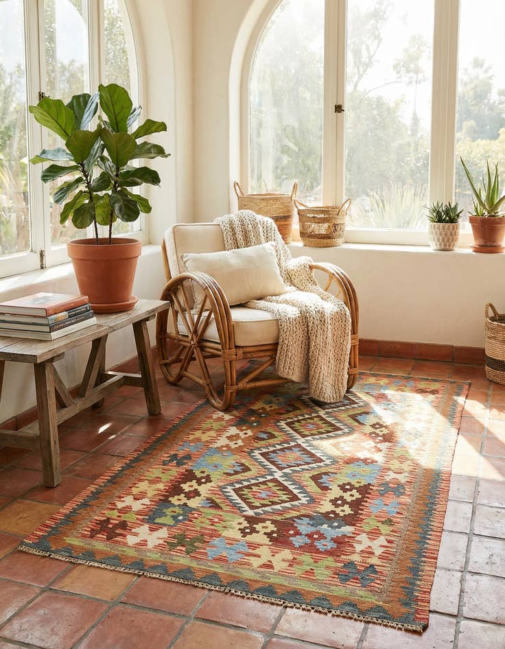 Detail image of 3' 3 x 6' 3  Hand Woven Kilim Maymana Wool Rug