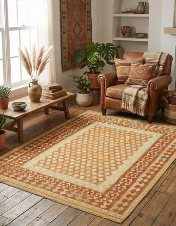 4' 7 x 6' 6 Hand Woven Kilim Waziri Wool Rug