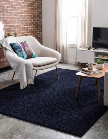 Midnight Blue Solid Shag Rug