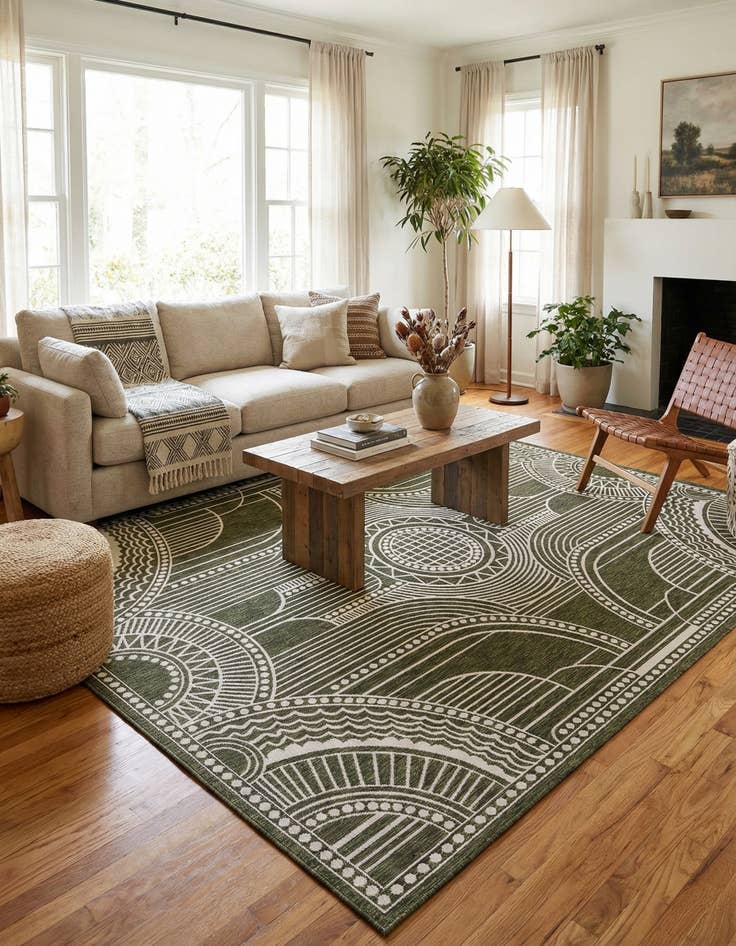 Detail image of  9' x 12'  Washable Traditional Indoor / Outdoor Rug