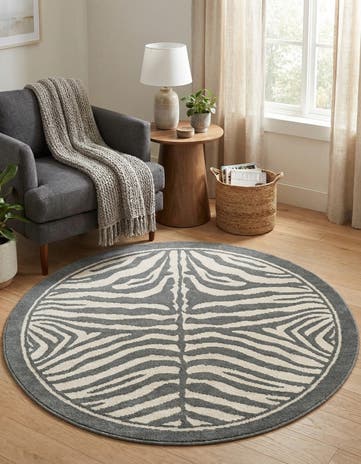 Gray and Ivory Safari Round Rug