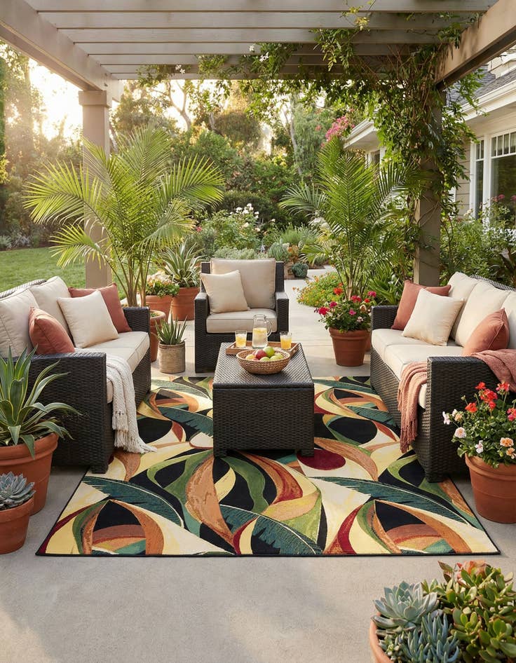 Detail image of 7' 10 x 11'  Washable Botanical Indoor / Outdoor Rug