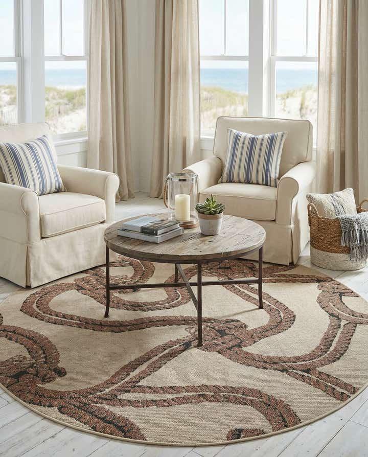 6' x 6' Easy-Clean Coastal Indoor / Outdoor Round Rug