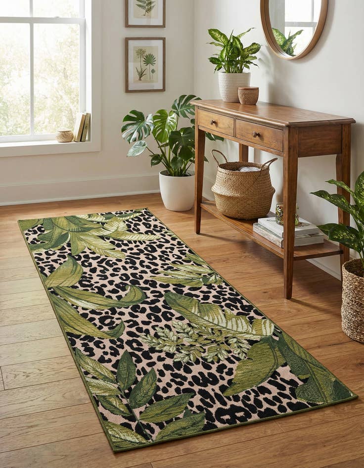 Detail image of 2' 7 x 5' 3  Washable Botanical Indoor / Outdoor Runner Rug
