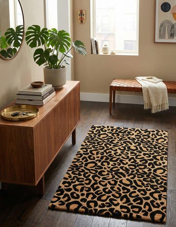 Beige and Black Hand Tufted Safari Wool Rug