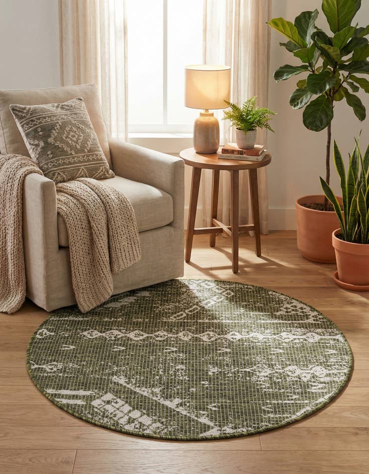 Detail image of 3' x 3'  Washable Bohemian Indoor / Outdoor Round Rug