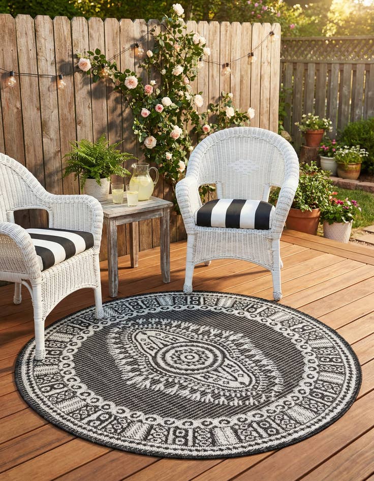 Detail image of 3' x 3'  Washable Traditional Indoor / Outdoor Round Rug
