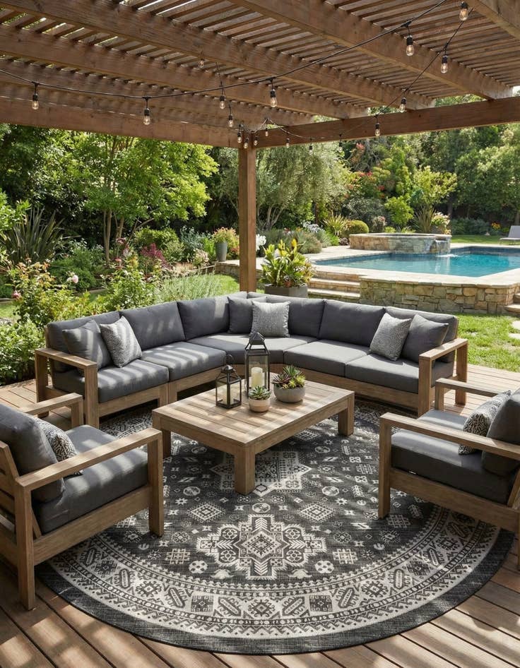 Detail image of  13' x 13'  Washable Aztec Indoor / Outdoor Round Rug