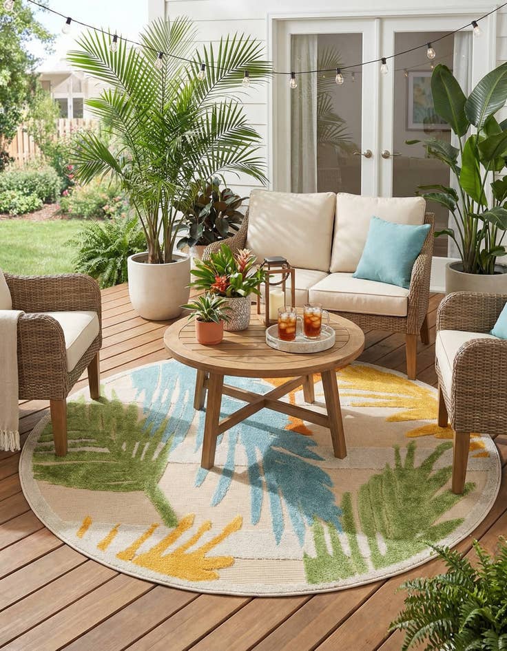 Detail image of 5' 3 x 5' 3  Washable Aruba Indoor / Outdoor Round Rug