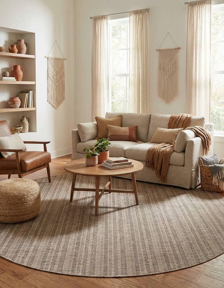 Detail image of 10' x 10'  Washable Striped Indoor / Outdoor Round Rug