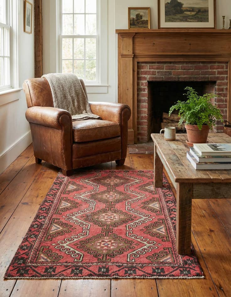 Detail image of  3' 7 x 6'  Hand Knotted Hamedan Persian Wool Rug