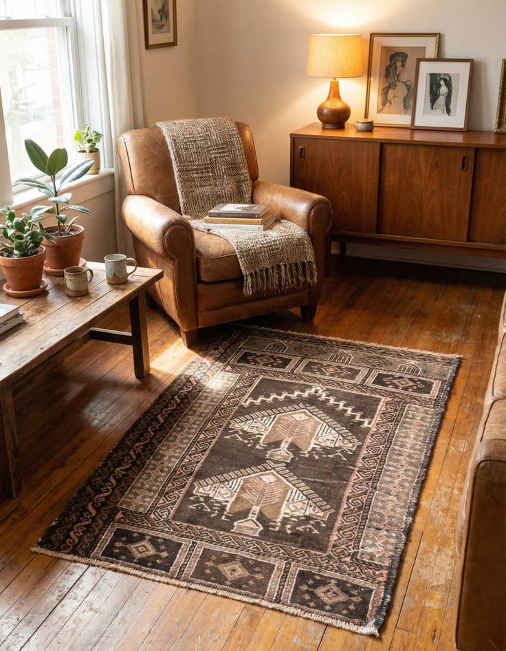 Detail image of 2' 6 x 4'  Hand Knotted Ultra Vintage Persian Wool Rug