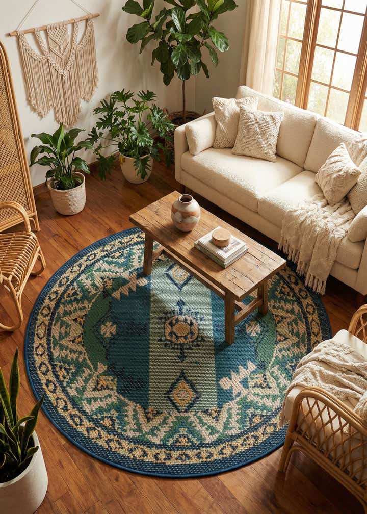 4' x 4' Easy-Clean Baja Indoor / Outdoor Round Rug