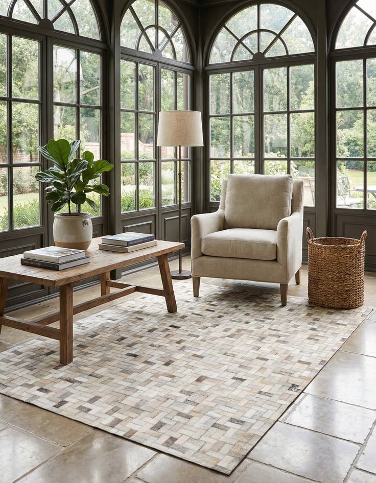 Detail image of 4' 7 x 6' 6 Cowhide Stocks Rug