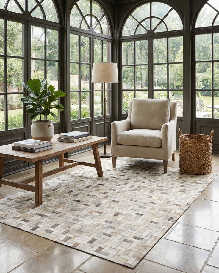 Detail image of 4' 7 x 6' 6 Cowhide Stocks Rug