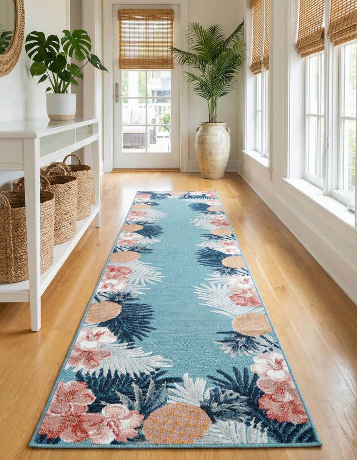 Detail image of 2' 7 x 12' Easy-Clean Botanical Indoor / Outdoor Runner Rug