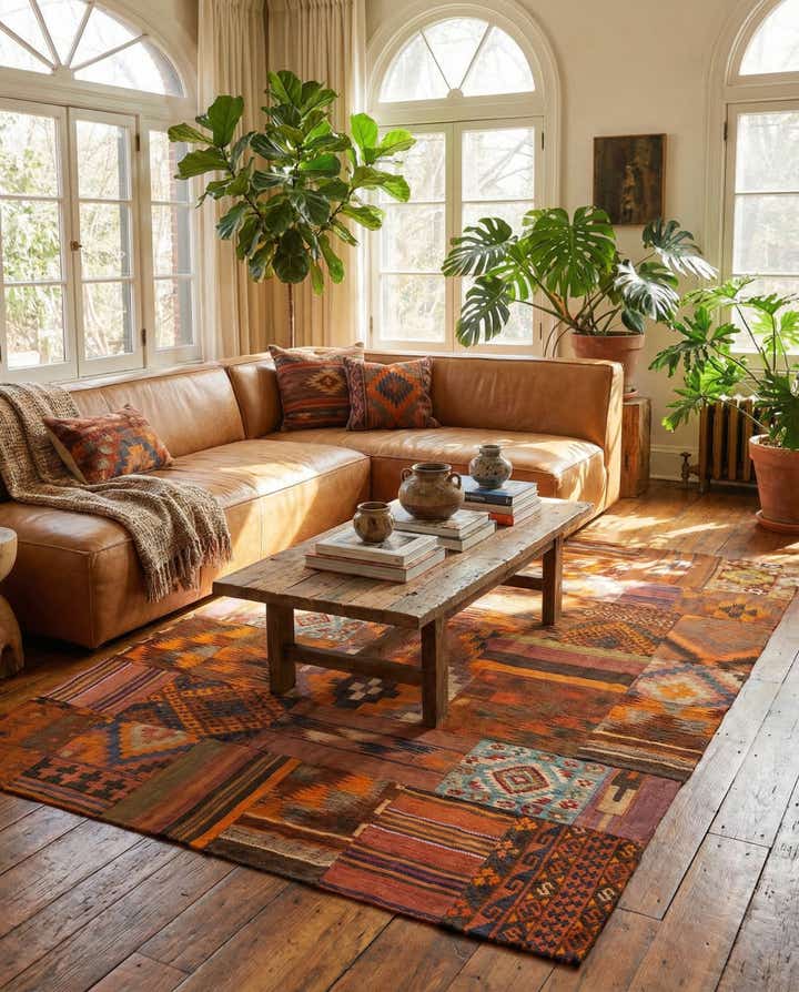 7' x 9' 9 Hand Woven Kilim Patchwork Wool Rug