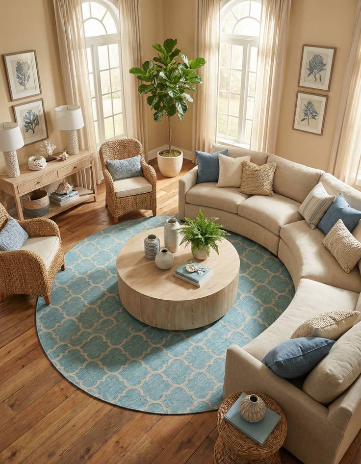 Detail image of 13' x 13' Easy-Clean Trellis Indoor / Outdoor Round Rug