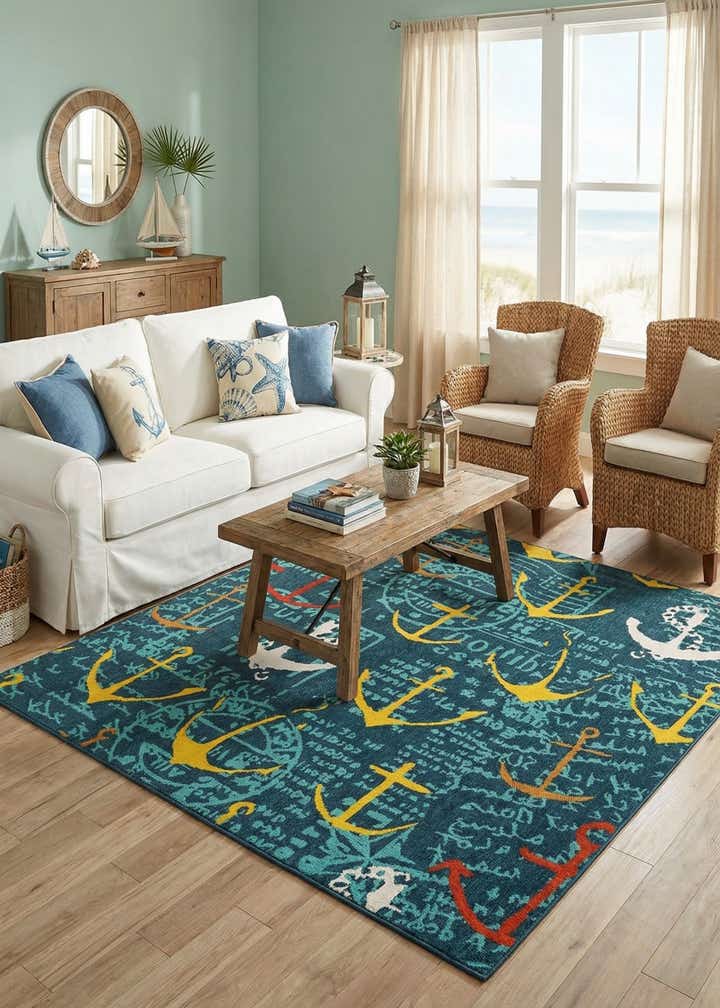 7' 10 x 7' 10 Easy-Clean Coastal Indoor / Outdoor Square Rug
