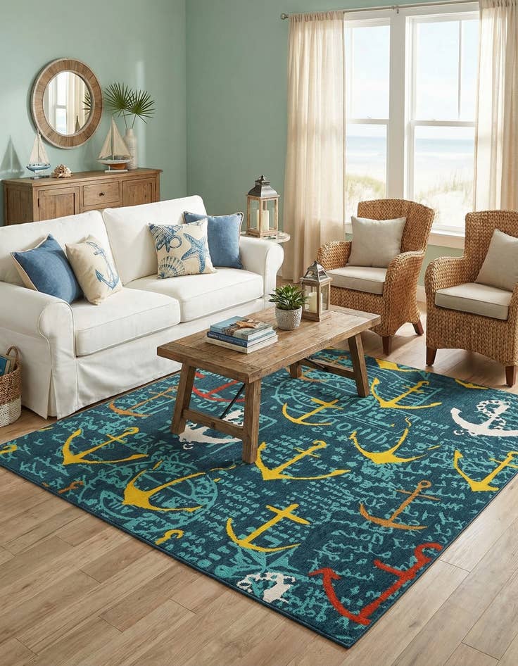 Detail image of 7' 10 x 7' 10  Washable Coastal Indoor / Outdoor Square Rug