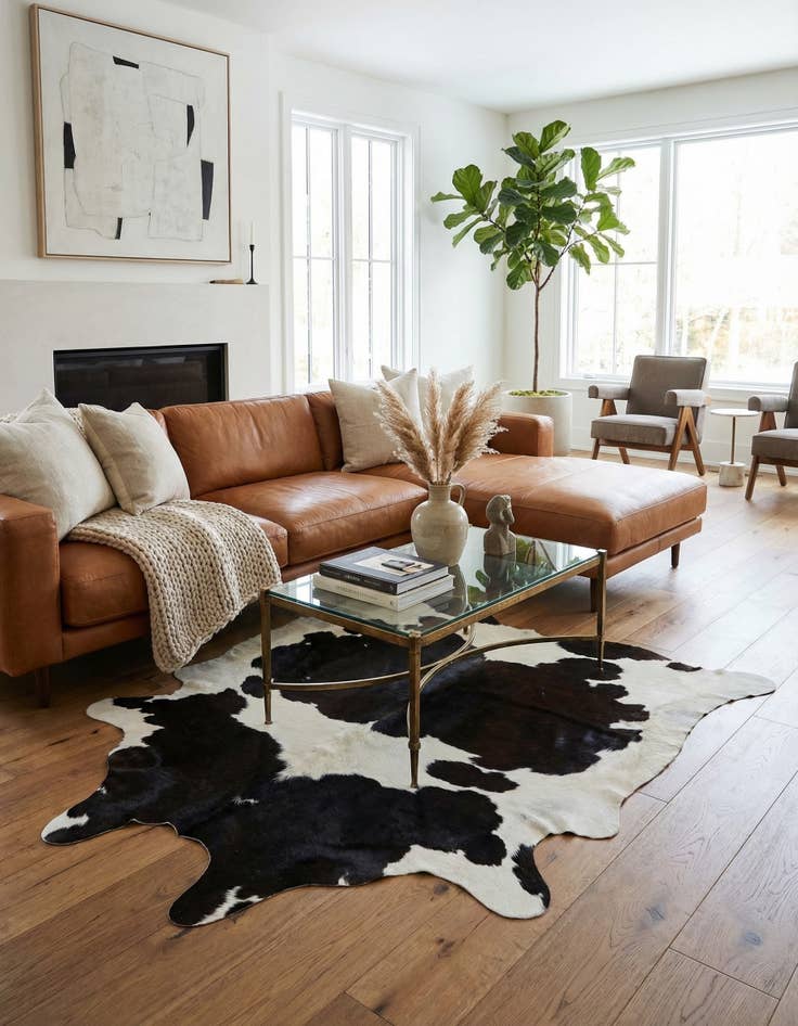 Detail image of 5' x 5' 2 Cowhide Leather Square Rug