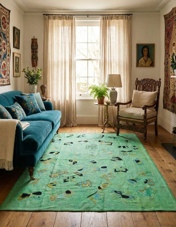 Detail image of 5' 8 x 7' 4 Hand Woven Kilim Suzani Wool Rug