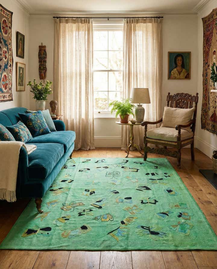 5' 8 x 7' 4 Hand Woven Kilim Suzani Wool Rug