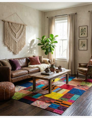 5' 7 x 8' Hand Woven Kilim Patchwork Wool Rug
