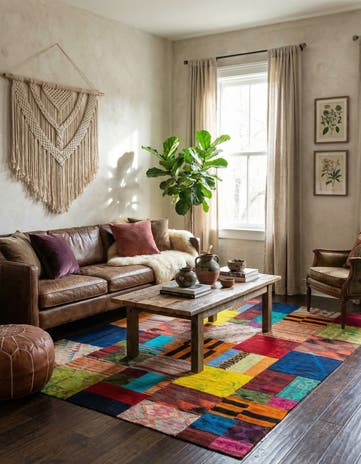 5' 7 x 8' Hand Woven Kilim Patchwork Wool Rug