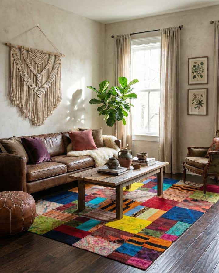 5' 7 x 8' Hand Woven Kilim Patchwork Wool Rug