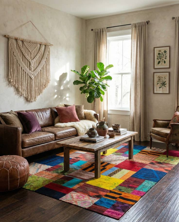 Detail image of 5' 7 x 8' Hand Woven Kilim Patchwork Wool Rug