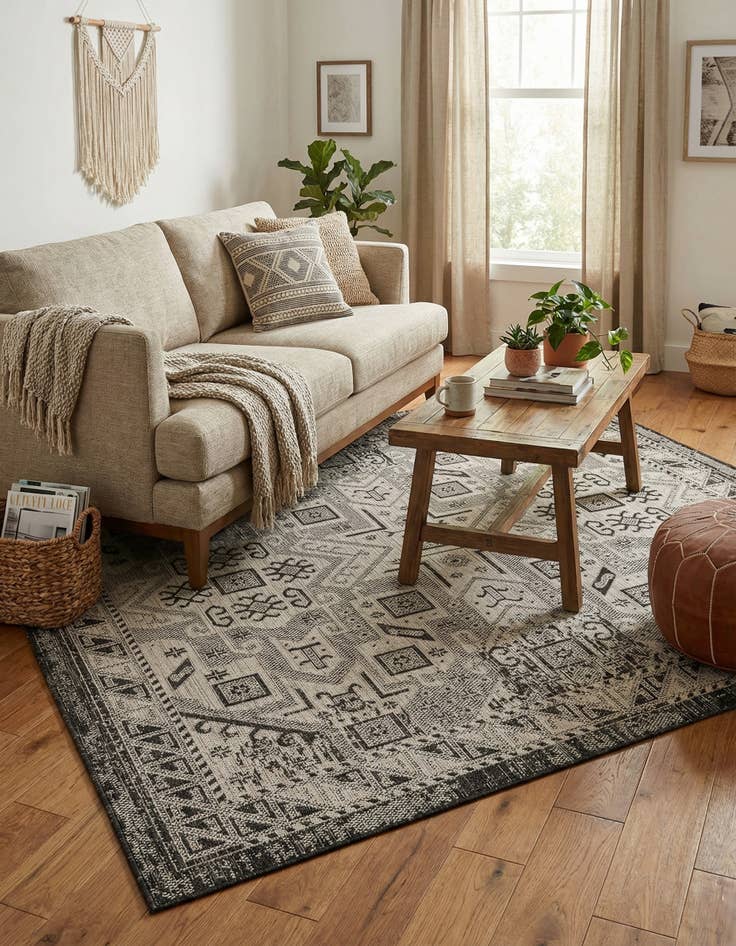 Detail image of  6' x 6'  Washable Aztec Indoor / Outdoor Square Rug