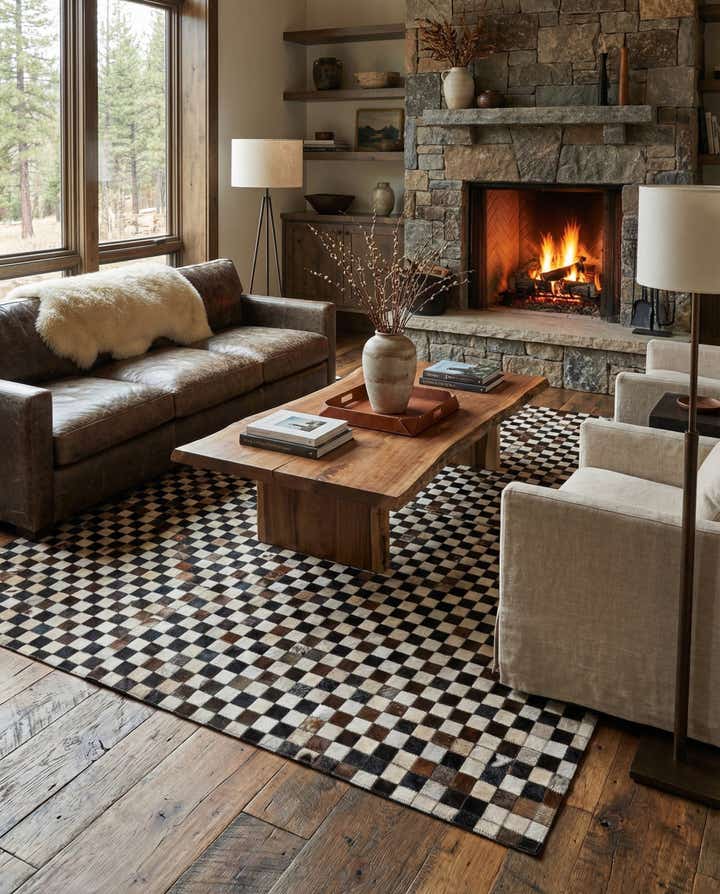 5' 1 x 8' 1 Cowhide Leather Rug