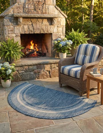 Blue Easy-Clean Border Indoor / Outdoor Hearth Rug