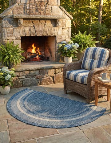 Blue Easy-Clean Border Indoor / Outdoor Hearth Rug