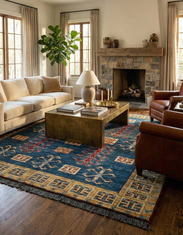 Detail image of  6' 3 x 6' 8  Hand Knotted Ziegler Wool Square Rug