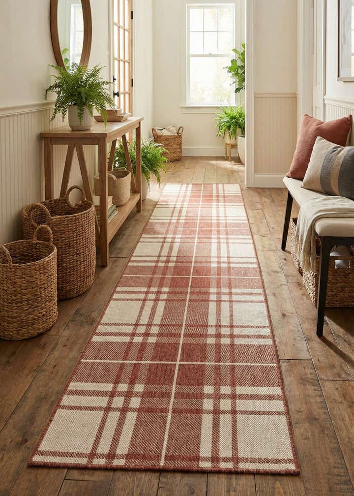 2' 7 x 12' Easy-Clean Checkered Indoor / Outdoor Runner Rug