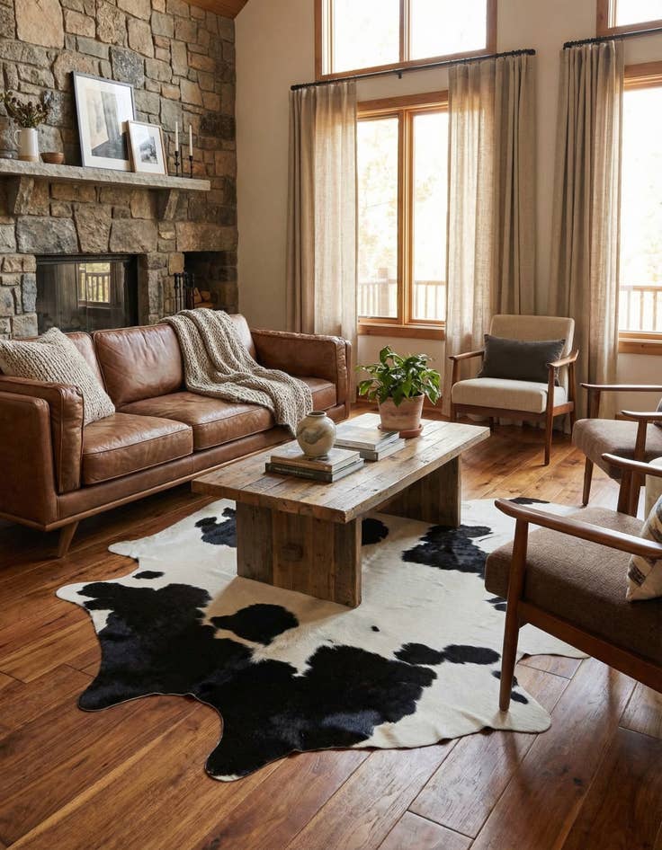 Detail image of 6' 5 x 7' 6 Cowhide Leather Rug