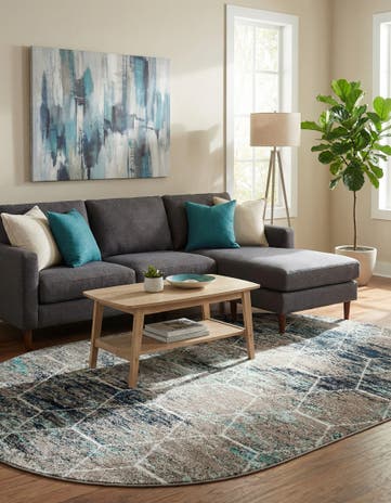 5' 3 x 8' Lattice Frieze Oval Rug