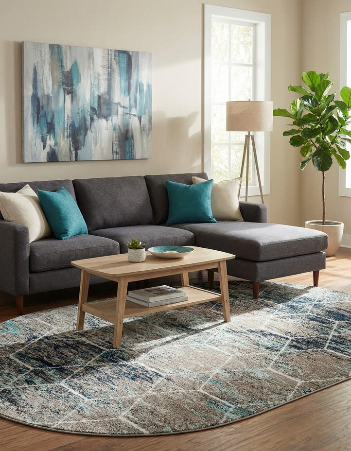 5' 3 x 8' Lattice Frieze Oval Rug