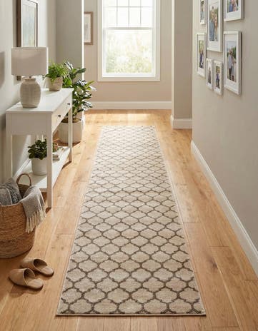 Beige and Light Brown Lattice Runner Rug